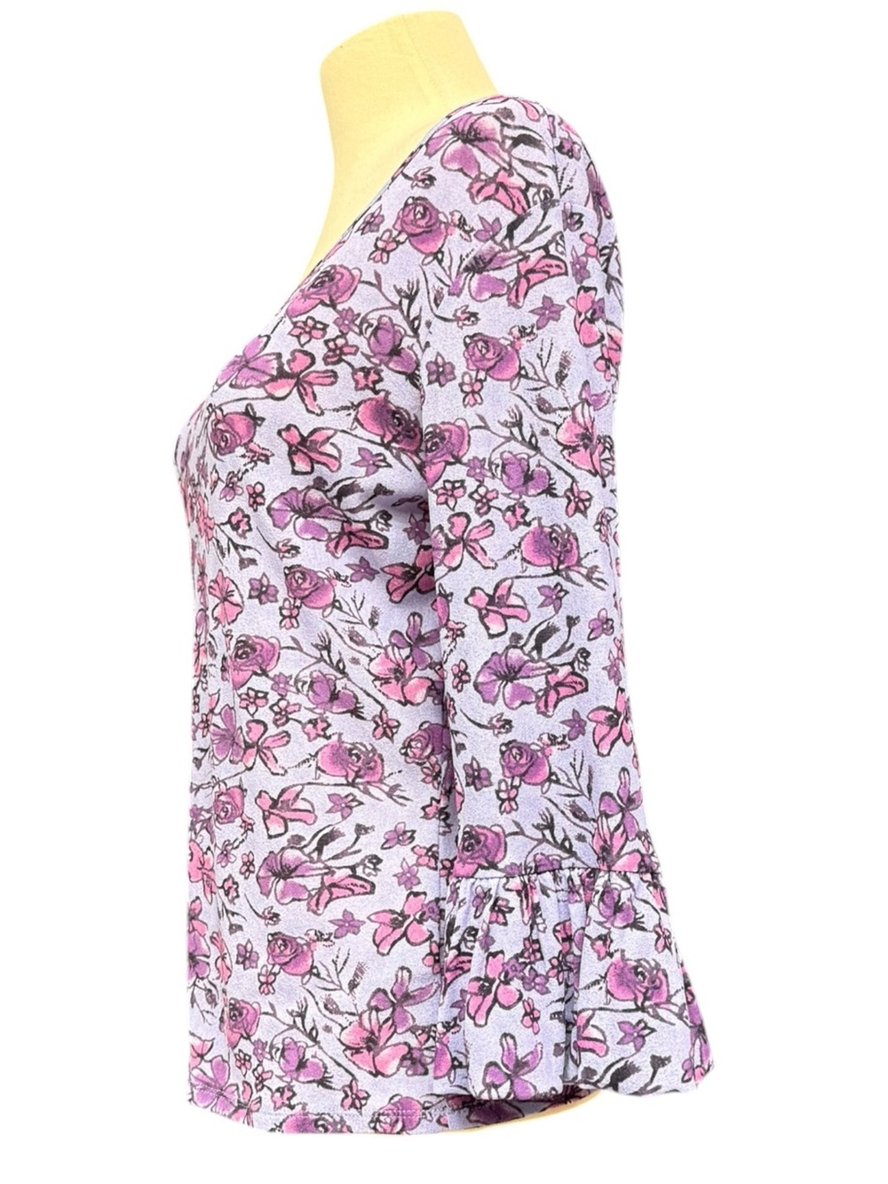 J. Jill Purple Floral Bell Sleeve Top, Size Small, Purple and Pink Cute - Picture 4 of 11